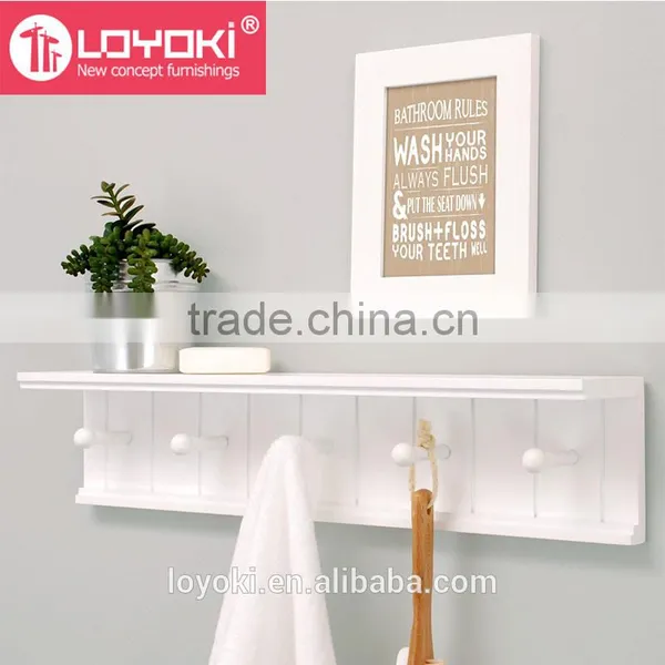 Bathroom Wall Shelf With 5 Pegs Wall Mounted Clothes Towel Hanger Rack Wooden Wall Shelf photo-2