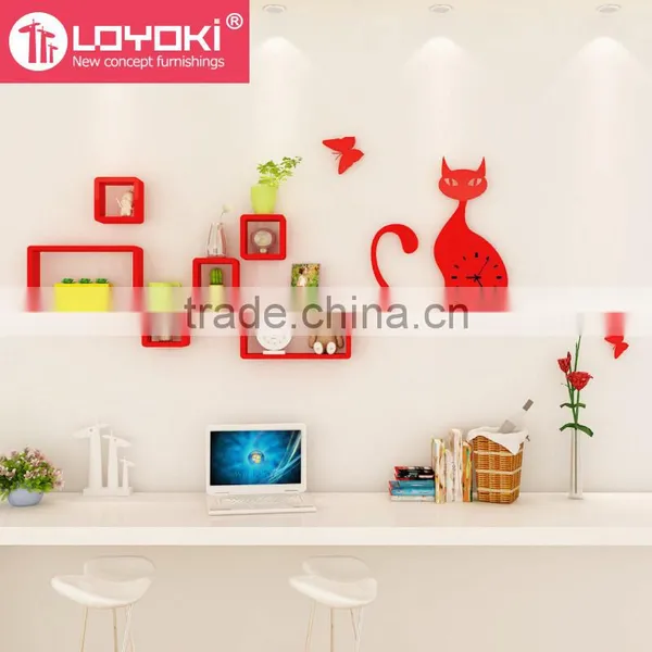Wall Hanging Home Decorative Wall Mounted Clock New Diy Design Lovely Cat Shape Wooden Wall Clock photo-5