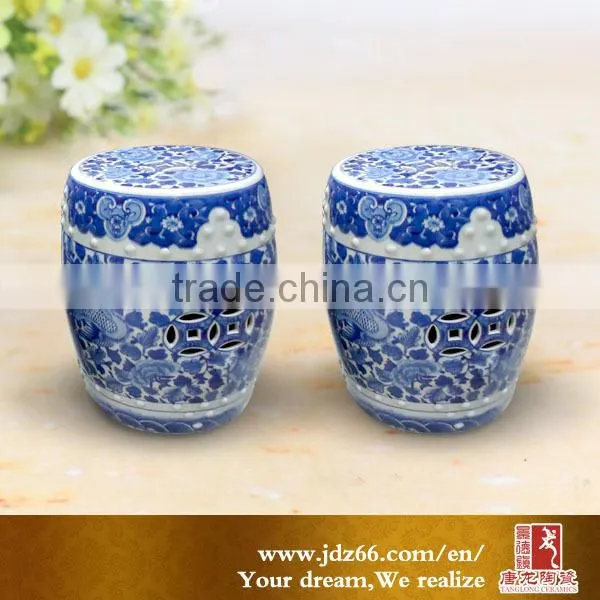 Peach Painted Blue and White Style Excellent Quality Antique Porcelain Stool photo-3