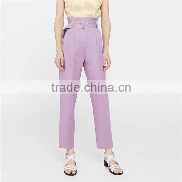 Hot Design Lavender Empire Waist Summer Trousers With Belt Loop photo-6