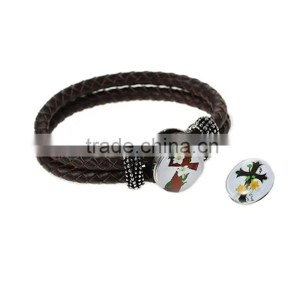 18mm Resin Fit Snap Button Bracelets Round Silver Tone At Random Cross Pattern , Knob Size: 5.5mm photo-3