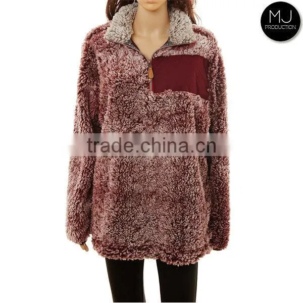 Wholesale Womens Frosted Collar Quarter Zip Sherpa Fleece Pullover photo-2