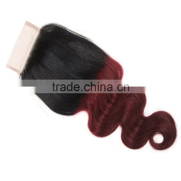 8A Grade Body Wave 4X4 1B/ 99J Ombre Lace Closure 100% Ombre Peruvian Human Hair Extension photo-2
