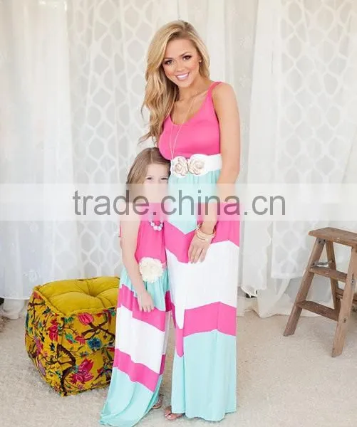 Wholesale Strip Long Dress Rose Red Green White Maxi Dress Mommy and Me Clothing photo-2