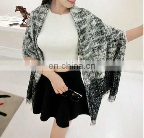 Preppy Style Oversize Faux Wool Crochet Scarves Oblong Mixed Colors Tassels Cape Women Fashion Scarf photo-4