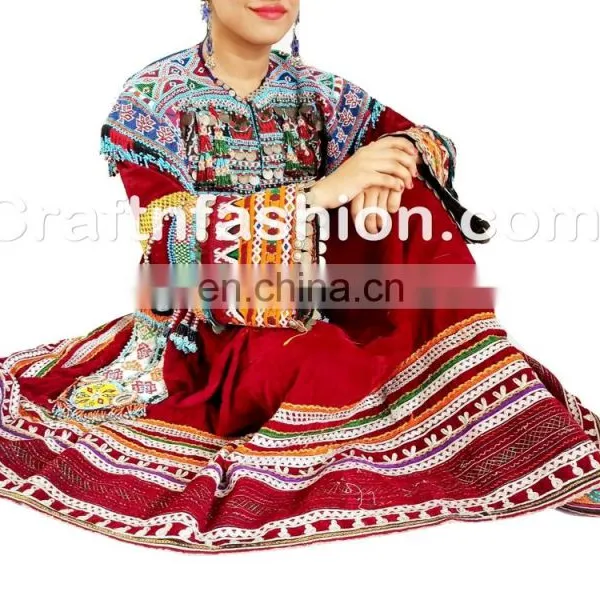 Afghan Bellydance Costume Dress- Afghan Gypsy Tribal Fusion Wedding Frock- Kuchi Handmade With Tassel Dress- Vintage Dress photo-3