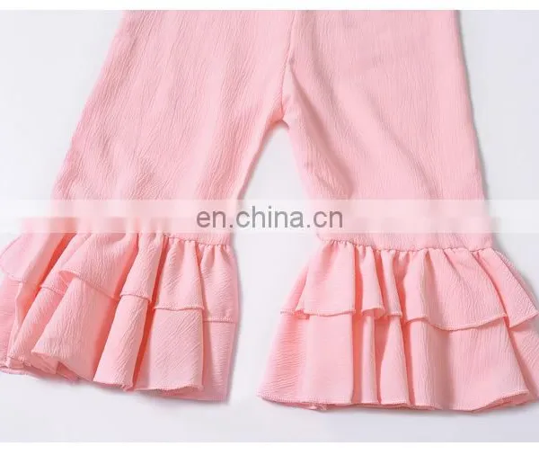 2019 New Wide Leg Korean Fashion Pink Ruffle Pants Jumpsuits for Girls photo-4