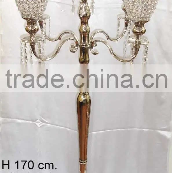 Wedding Candelabra, 9 Crystal Ball Candelabra With Hanging Crystals In Chrome Finish photo-6