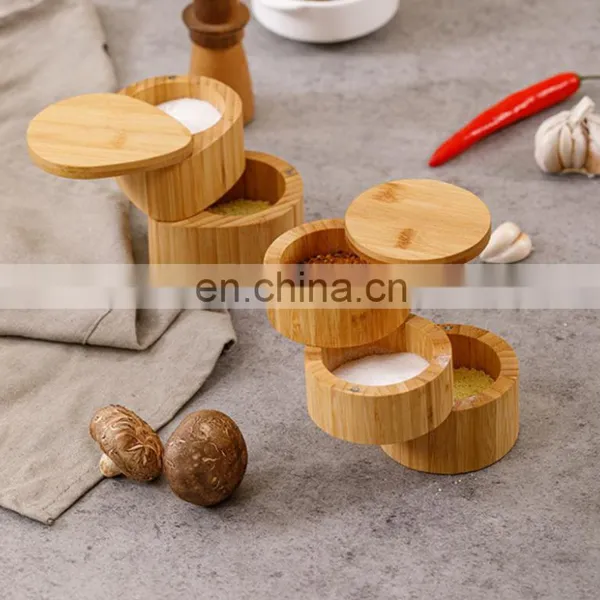 Creative Design Adjustable Kitchen Round Bamboo Spice Box Storage Organizer With Lid Pantry Organizer Kitchen & Tabletop photo-2