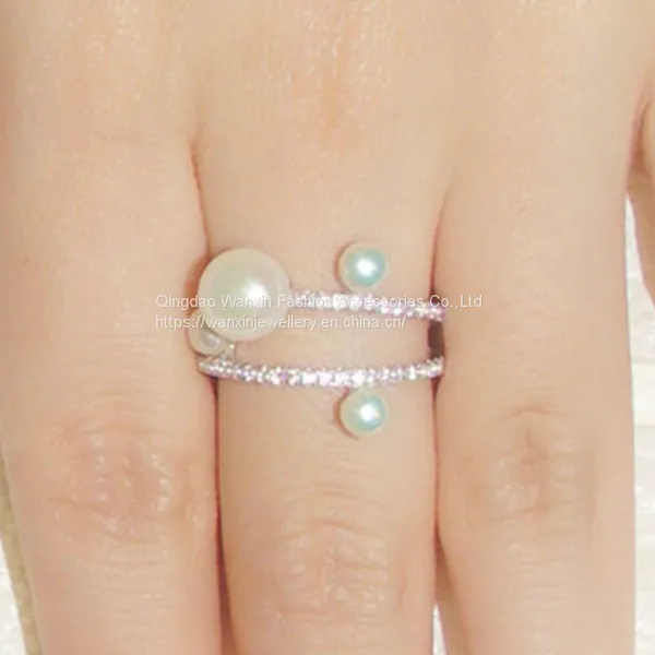 S925 Sterling Silver Ring With Crystal Diamond Pearl Ring photo-2