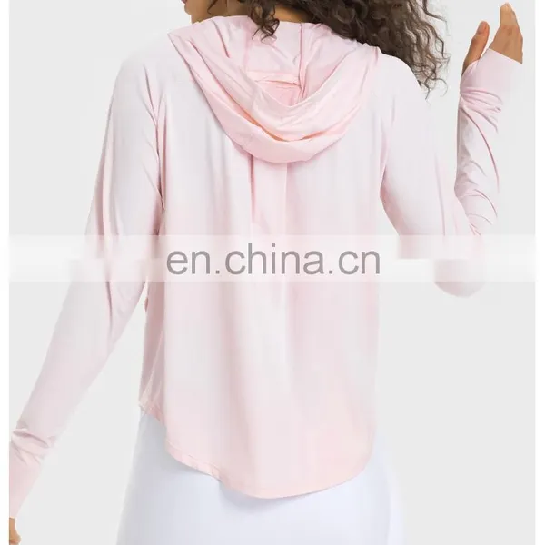Custom Logo Outdoor Training Sportswear Hoodie Jacket Thumb Hole Sun Protection Clothing Yoga Gym Jacket For Women Workout Wear photo-4