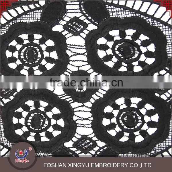Chinese Factory Custom Pattern American Black Geometric Guipure Lace Water Souble Embroidery Fabric photo-2