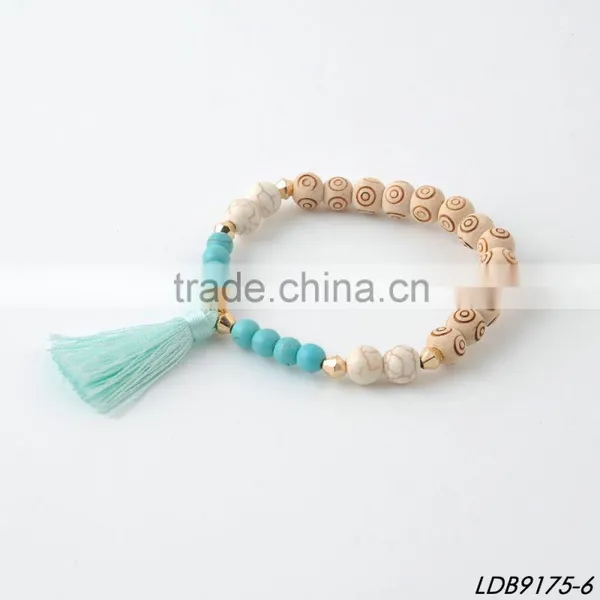 Turquoise Stone Bead Spiritual Wooden Bead Bracelet With Tassel photo-6