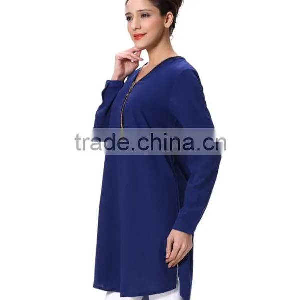 2016 Hot Sale Women Blue Chiffon Long Sleeve Top in China photo-3