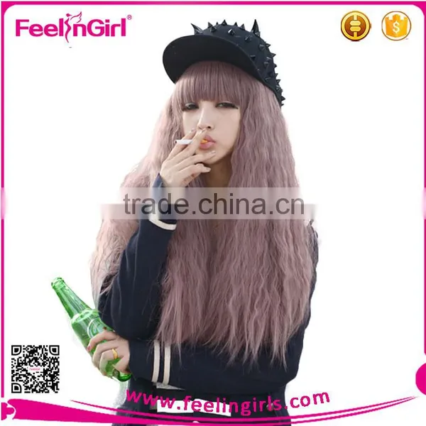 Taro Afro Curly Loose Wave Chic Neat Bang Cosplay Wig photo-3