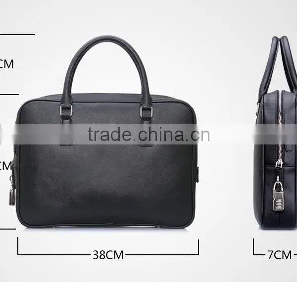 Factory Direct Leather Business Briefcase Lock Computer Bag Portable Cross-Section Leather Shoulder Bag photo-2