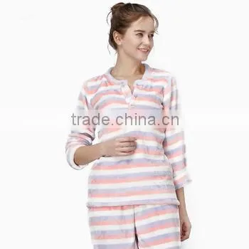 Stripes Printed Flannel Women Pajama