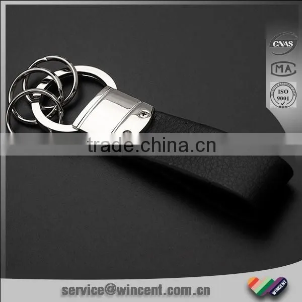 Custom Engraved Logo Three Rings Leather Keyring photo-2