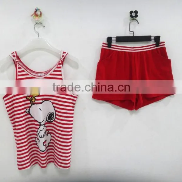 Leisure Cute Snoopy Dog Stripe Harness Pajamas Woman photo-2
