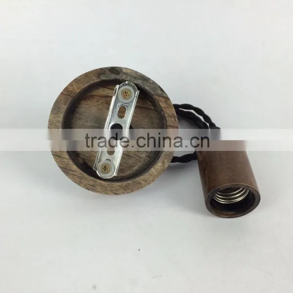 Edison Bulb Lamp Socket Wood Battery Powered Pendant Lights With Colorful Braided Wire