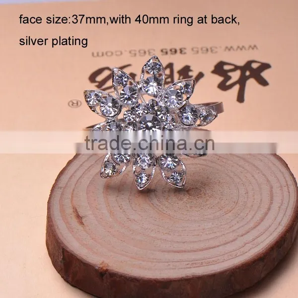 (M0601) 100pcs/lot Elegant Wedding Flower Rhinestone Napkin Rings,face Size:37mm ,with 40mm Ring ,silver Plating