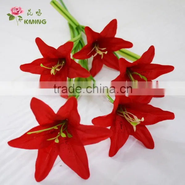 Single Stem Fashion Accessory Artificial Potted Lily for Home Decoration Hotel Decoration