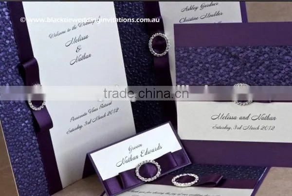 2016 Newmengxing Elegant and Vintage Purple Color Embosing Wedding Invitation Card, Purple Ribbon photo-4