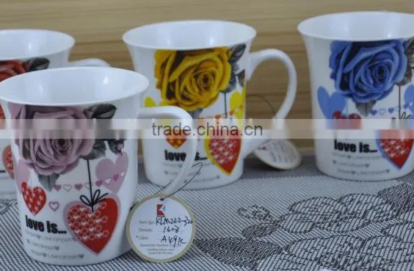 14OZ Bright Red Flower Design With Handle Decal Printed Coffee Cups, Shiny Surface Porcelain Mug, KL5001-11028 photo-6