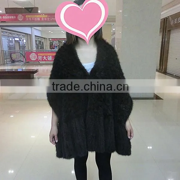 Luxury Knitted Mink Fur Cape / Wholesale Black Mink Fur Shawl photo-2