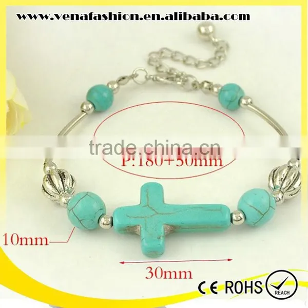 Silver Vintage Nature Stone Bead Bracelet, Cross Bracelet photo-6