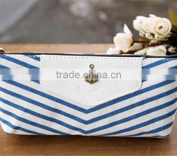 New Canvas Navy Marine Stripe Style Pencil Case Pen Box photo-5