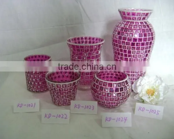 Mosaic Glass Vase and Candle Holder With Electroplating Patern photo-2