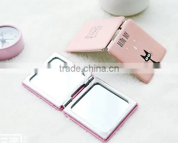High Quality Square Compact Mirror Customzied Pu Leather Make Up Mirror Different Color Round Shape Leather Makeup Mirror photo-5