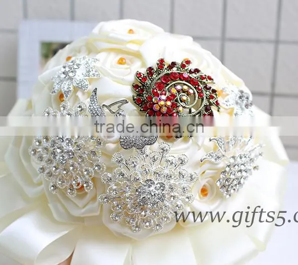 Amazing Wedding Bouquet With Rhinestones Beadings Pearls and Glaring Jewels Satin Ribbon Bow Knot photo-2