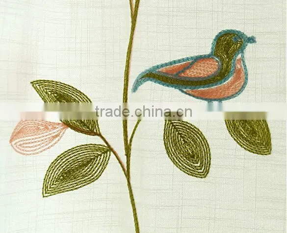 Natural Material Leaf Pattern Embroidered Grommet Curtain photo-2
