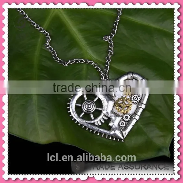 2015 Yiwu Fashion Imitation Jewelry Hot Sale Steampunk Necklace Gear Steam Heart Pendant Cameo Statement Necklace photo-4