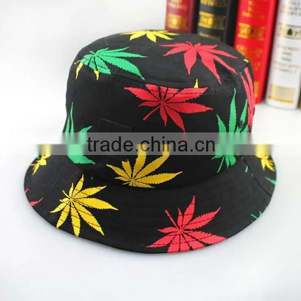 2016 New Fashion Hip Hop Green White Leaf Print Fishing Caps Weed Bucket Hats For Mens photo-6