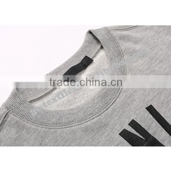 Men's Printed Round Neck Grey-Melange Fleece Sweater photo-3