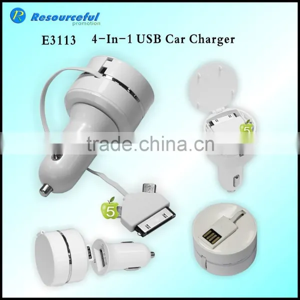 Good Quality USB Car Charger With Retracted 3-in -1 Cable photo-2