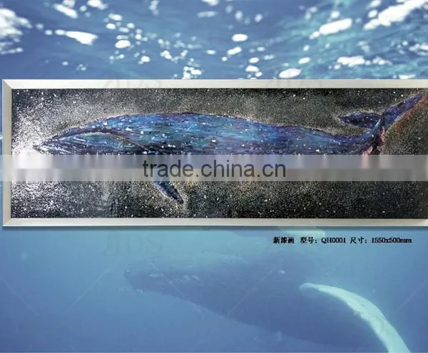 Framed Handmade Seascape Oil Painting Lacuqer Blue Whale for Home Decoration photo-2