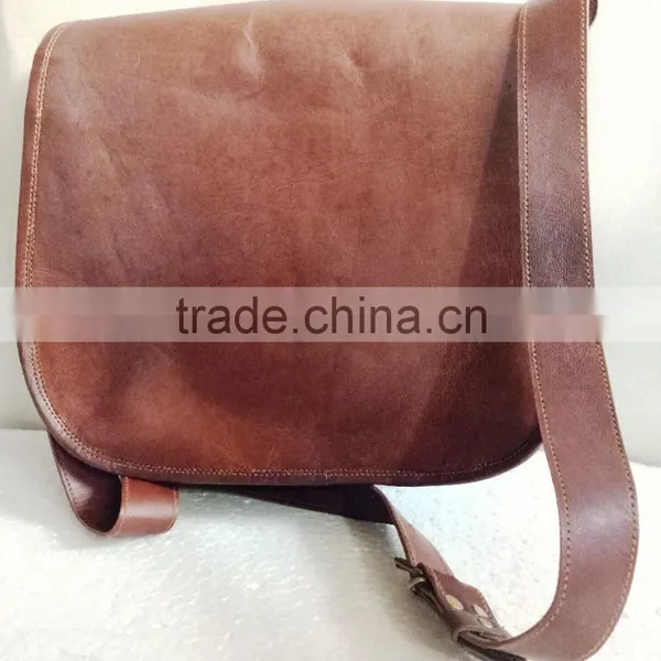 High Quality Handmade Vintage Pure Goat Leather Satchel Bag photo-2