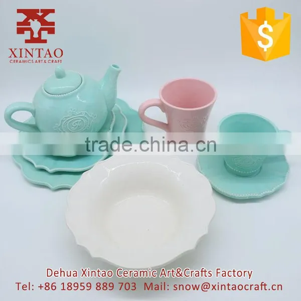 Blue Elegant Porcelain Embossed Flower Ceramic Tea Pot photo-5
