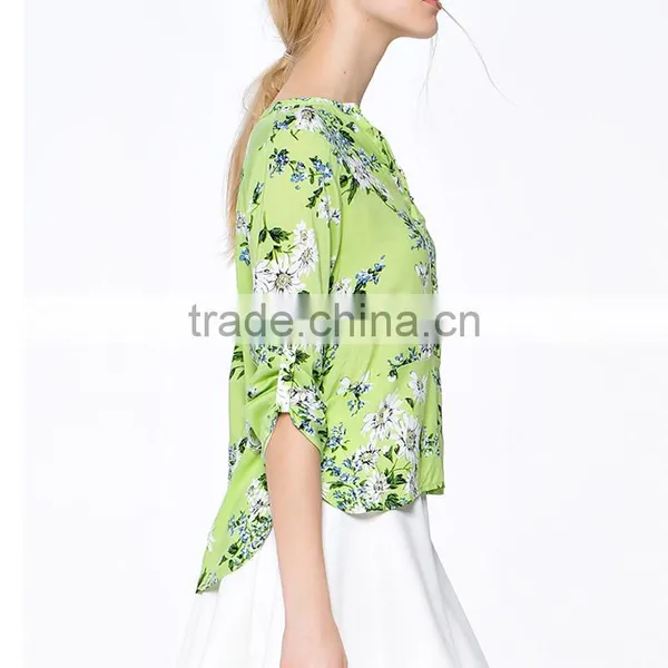 Lady's New Summer Fashionable Printed V Neck Design Long Sleeve Models Short Sleeve Blouse photo-3