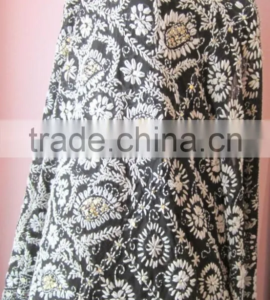 Black White PHULKARI GEORGETTE DUPATTA SHAWL, Hand Embroidery Dupatta photo-4