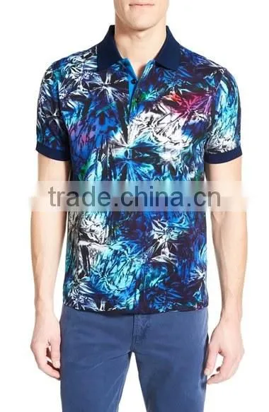 Custom Made Clothing Manufactures Mens Short Sleeve Polo Shirt With All Over Floral Print Polo With Rib Collar photo-3