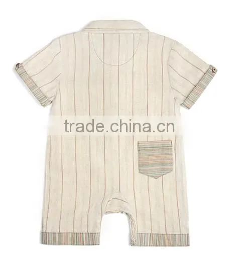 3 Months to 18 Months Linen Cotton Stripe Boys Rompers photo-2