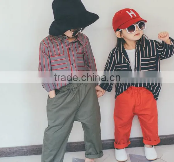 1-7 Years 2017 Wholesale Autumn Cotton Full Sleeve Stripe Pocket Kids Boys Shirts (pick Size Color) photo-4