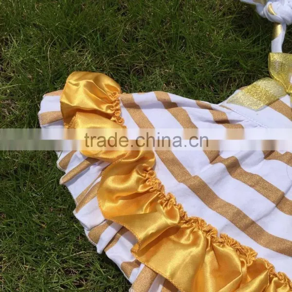 Hot Golden Stripe Swing Top Sets Newborn Girl Clothes Kids Swing Top Sets With Necklace and Headband photo-4