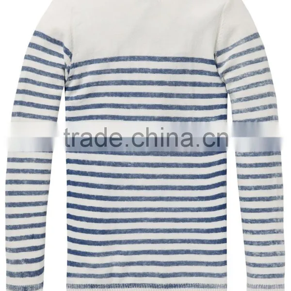White Blue Stripe Letter Pattern Cotton Men Pullover Sweater photo-2