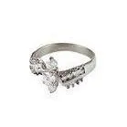 Unique White Stainless Steel Diamond Engagement Rings With Bezel Set Circle Clear CZ